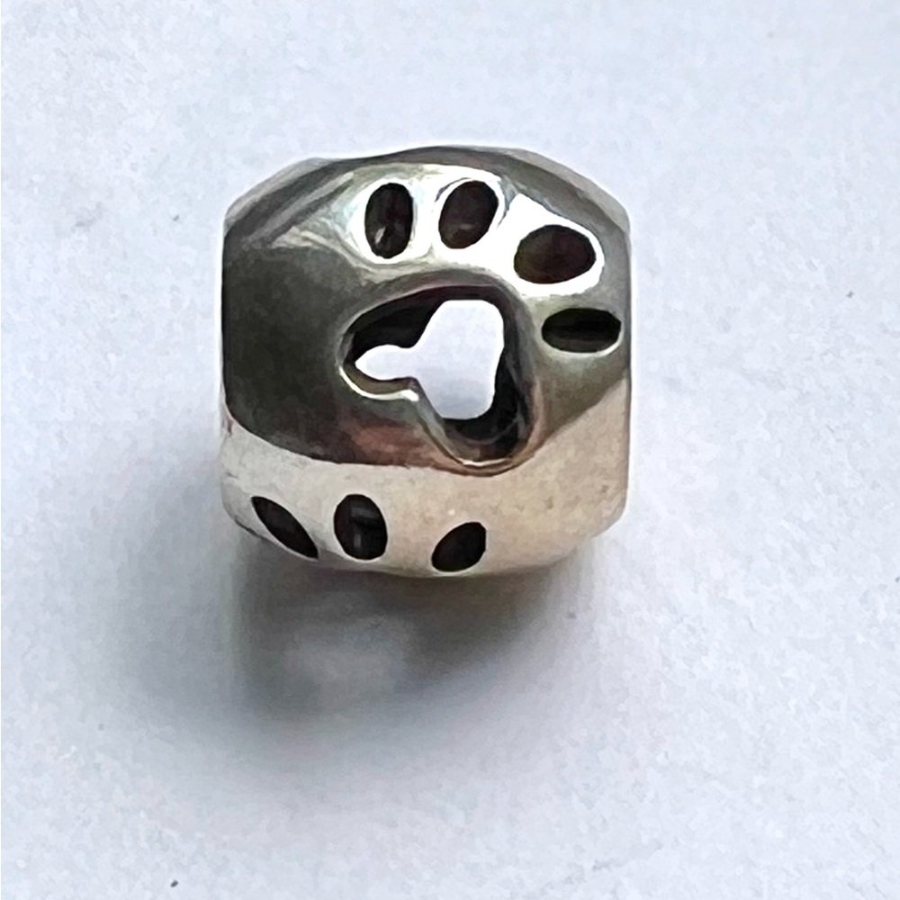 Silver Heart Cutout and Paw Barrel Bead Charm